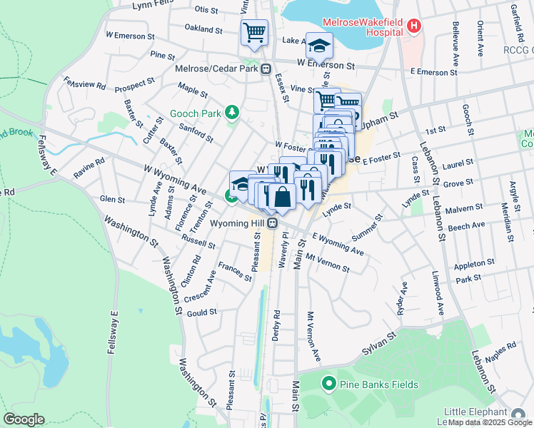 map of restaurants, bars, coffee shops, grocery stores, and more near 13 Hurd Street in Melrose