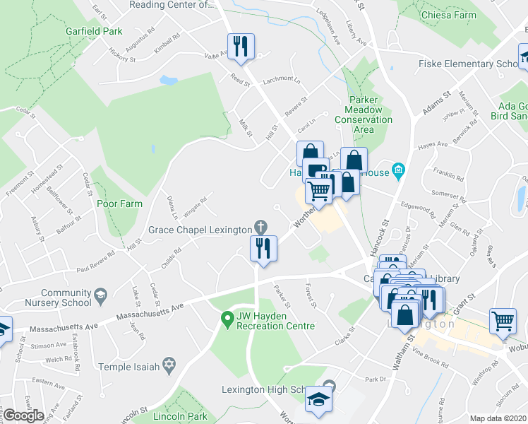 map of restaurants, bars, coffee shops, grocery stores, and more near 5 Militia Dr in Lexington
