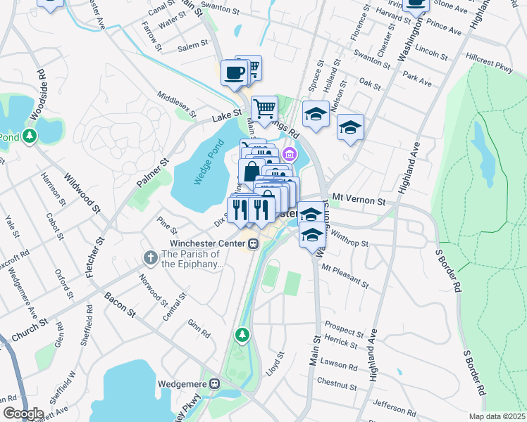 map of restaurants, bars, coffee shops, grocery stores, and more near in Winchester