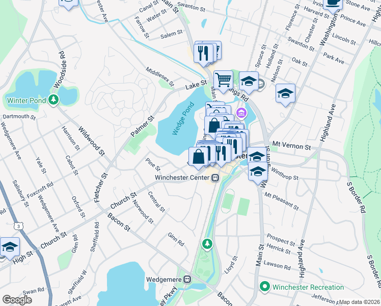 map of restaurants, bars, coffee shops, grocery stores, and more near 15 Dix Street in Winchester