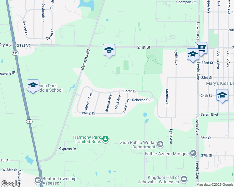 map of restaurants, bars, coffee shops, grocery stores, and more near 3801 Sarah Drive in Zion
