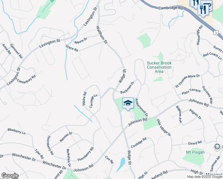 map of restaurants, bars, coffee shops, grocery stores, and more near 218 Ridge Street in Winchester