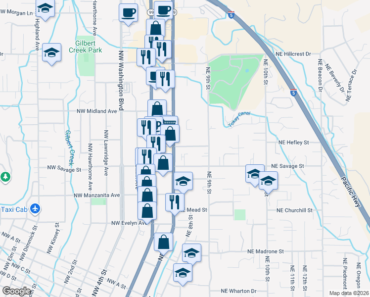 map of restaurants, bars, coffee shops, grocery stores, and more near 224 Northeast Steiger Street in Grants Pass