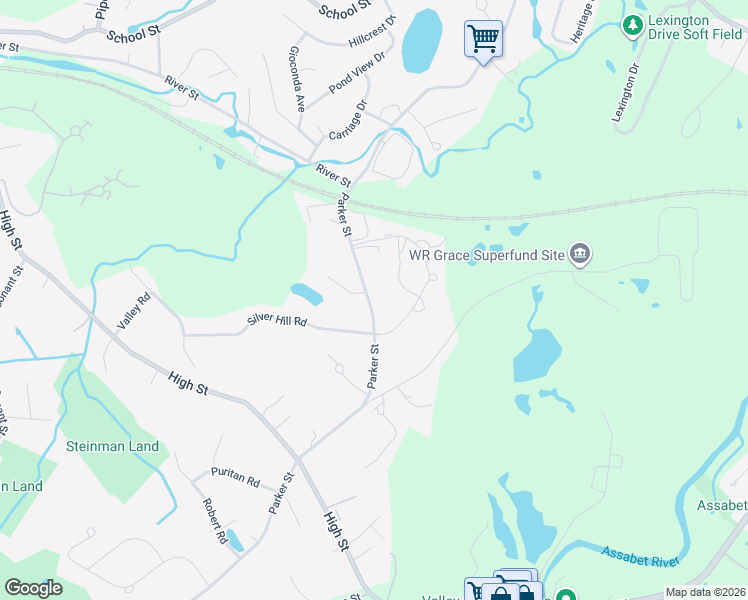 map of restaurants, bars, coffee shops, grocery stores, and more near 128 Parker Street in Acton