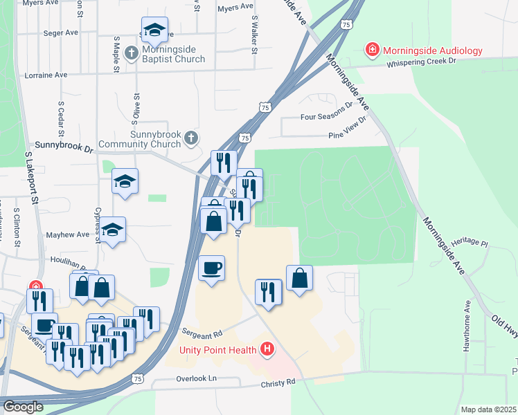 map of restaurants, bars, coffee shops, grocery stores, and more near 5700 Sunnybrook Drive in Sioux City