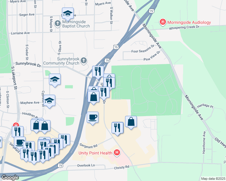 map of restaurants, bars, coffee shops, grocery stores, and more near 5700 Sunnybrook Drive in Sioux City