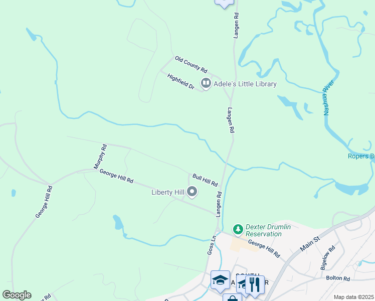 map of restaurants, bars, coffee shops, grocery stores, and more near 135 Bull Hill Road in Lancaster