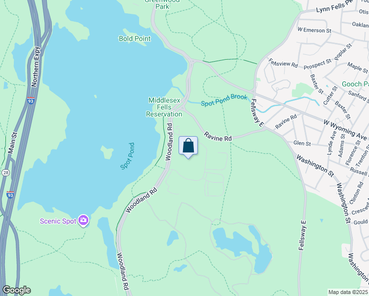 map of restaurants, bars, coffee shops, grocery stores, and more near 3 Woodland Road in Stoneham