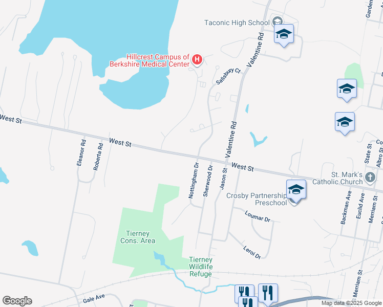 map of restaurants, bars, coffee shops, grocery stores, and more near 788 West Street in Pittsfield