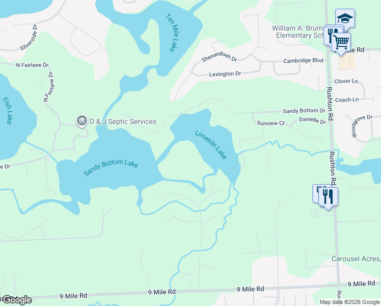 map of restaurants, bars, coffee shops, grocery stores, and more near 11999 Greenway Circle in South Lyon