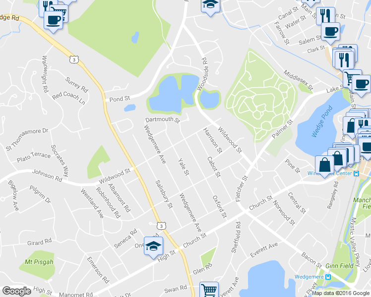 map of restaurants, bars, coffee shops, grocery stores, and more near 64 Oxford Street in Winchester