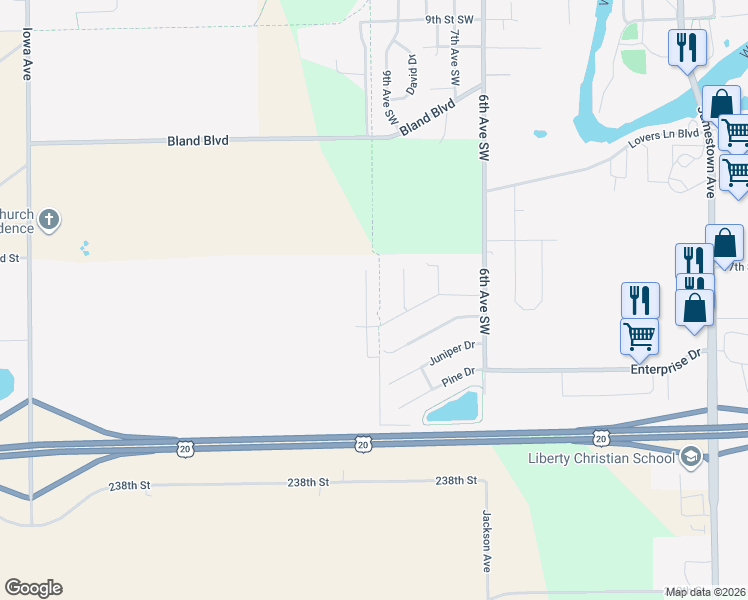 map of restaurants, bars, coffee shops, grocery stores, and more near 181 Hummingbird Court North in Independence