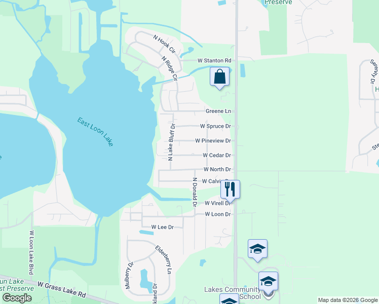 map of restaurants, bars, coffee shops, grocery stores, and more near 22206 West Cedar Drive in Antioch
