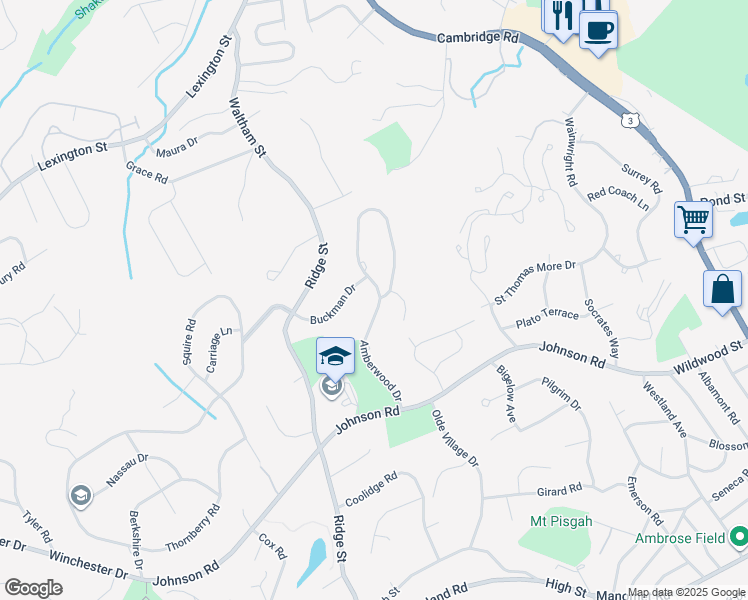 map of restaurants, bars, coffee shops, grocery stores, and more near 24 Amberwood Drive in Winchester