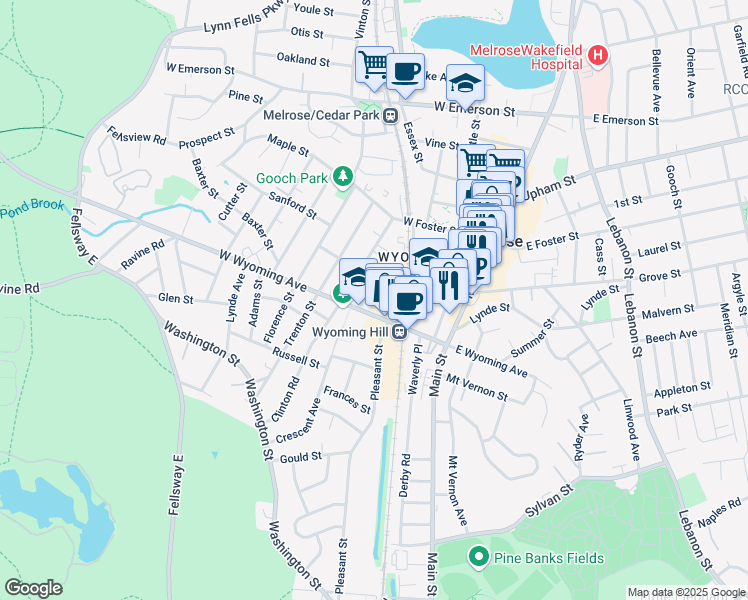 map of restaurants, bars, coffee shops, grocery stores, and more near 13 Hurd Street in Melrose