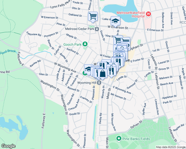 map of restaurants, bars, coffee shops, grocery stores, and more near 13 Hurd Street in Melrose