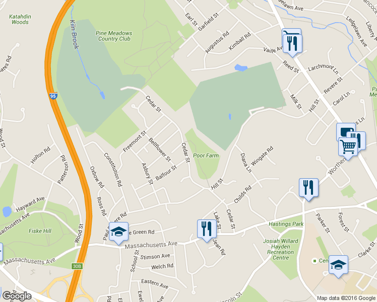 map of restaurants, bars, coffee shops, grocery stores, and more near 117 Cedar Street in Lexington