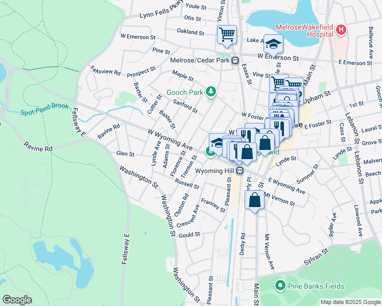 map of restaurants, bars, coffee shops, grocery stores, and more near 116 West Wyoming Avenue in Melrose