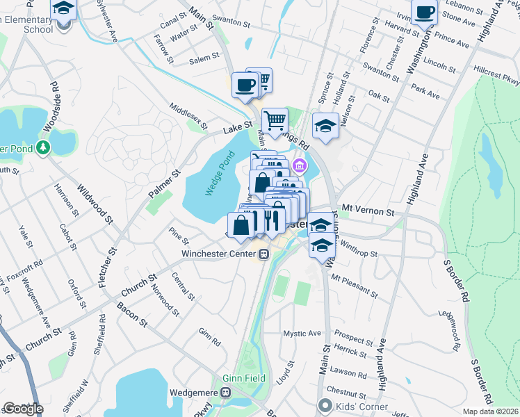 map of restaurants, bars, coffee shops, grocery stores, and more near 24 Vine Street in Winchester