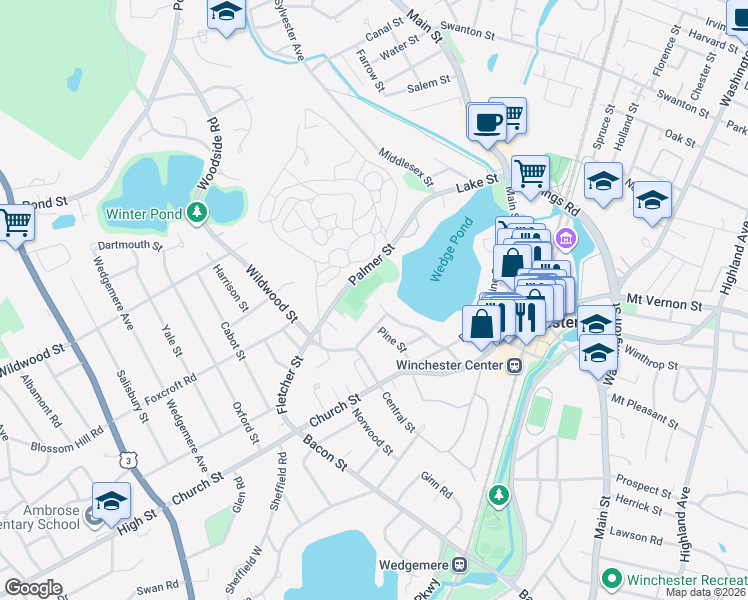 map of restaurants, bars, coffee shops, grocery stores, and more near in Winchester