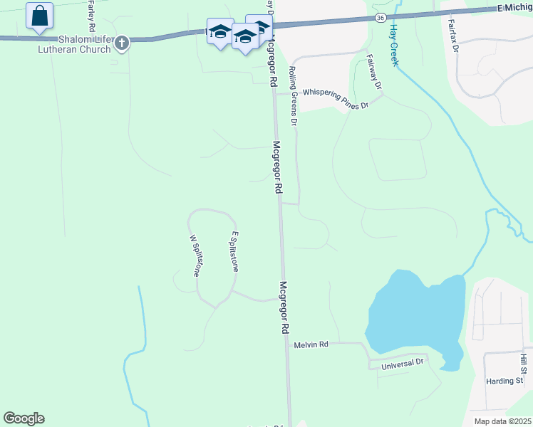 map of restaurants, bars, coffee shops, grocery stores, and more near 10102 Mcgregor Road in Pinckney