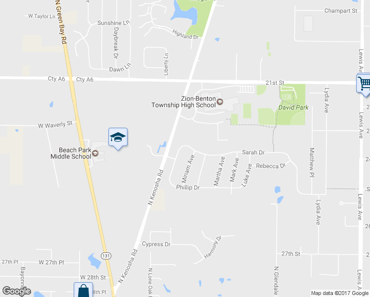 map of restaurants, bars, coffee shops, grocery stores, and more near 4107 Sarah Dr in Zion