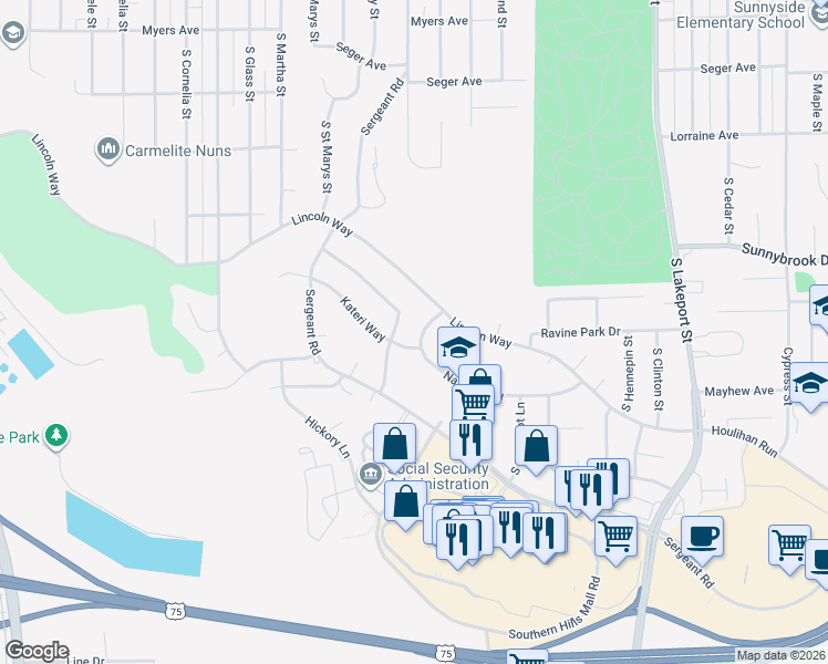 map of restaurants, bars, coffee shops, grocery stores, and more near 4101-4199 Natalia Way in Sioux City