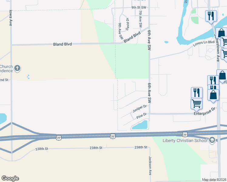 map of restaurants, bars, coffee shops, grocery stores, and more near 181 Hummingbird Court in Independence