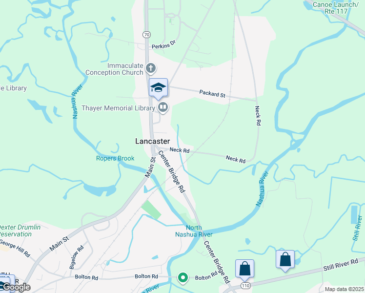 map of restaurants, bars, coffee shops, grocery stores, and more near 56 Neck Road in Lancaster
