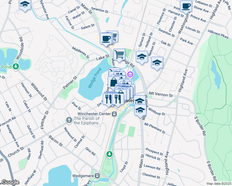map of restaurants, bars, coffee shops, grocery stores, and more near in Winchester