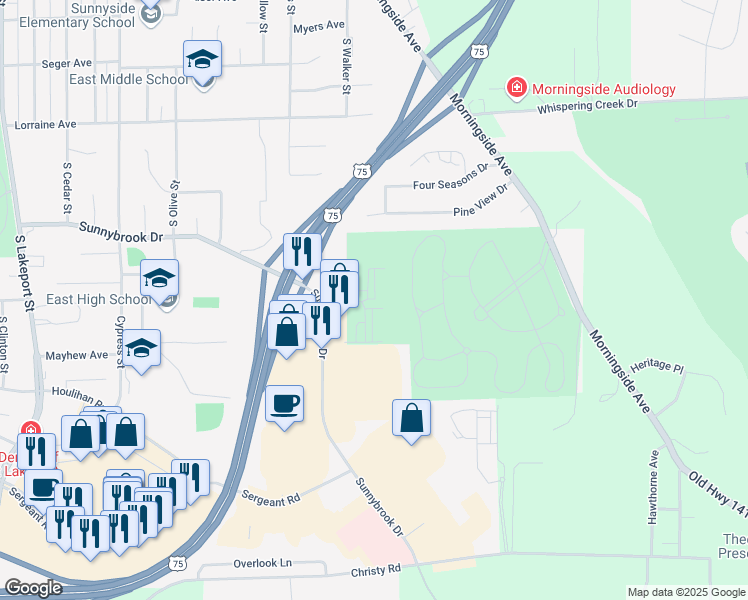 map of restaurants, bars, coffee shops, grocery stores, and more near 5607 1/2 Sunnybrook Drive in Sioux City