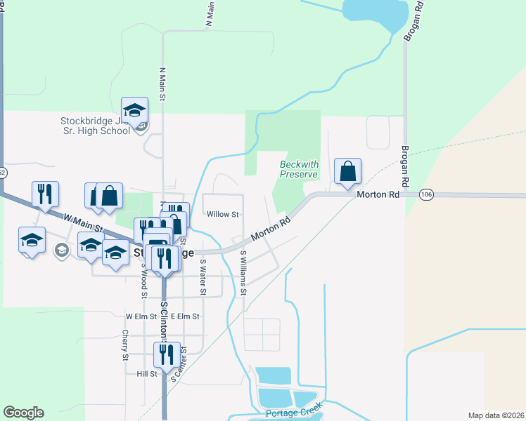 map of restaurants, bars, coffee shops, grocery stores, and more near 112 Maple Avenue in Stockbridge