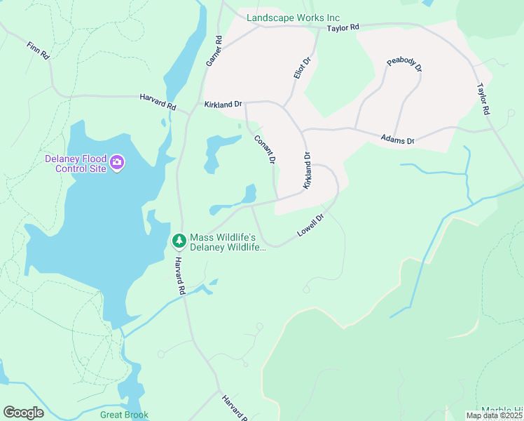 map of restaurants, bars, coffee shops, grocery stores, and more near 57 Kirkland Drive in Stow