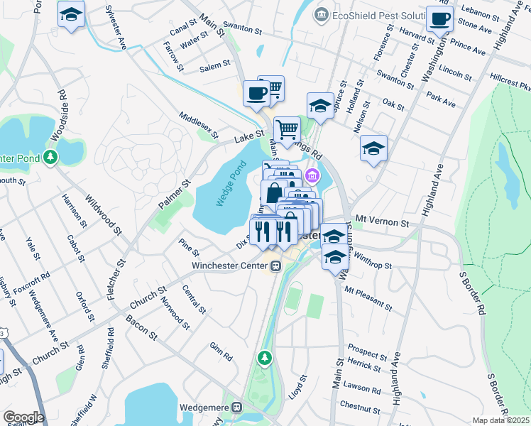 map of restaurants, bars, coffee shops, grocery stores, and more near 24 Vine Street in Winchester