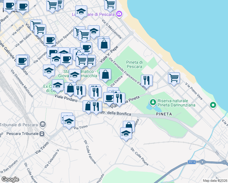 map of restaurants, bars, coffee shops, grocery stores, and more near 19 Via Luigi Marchetti in Pescara