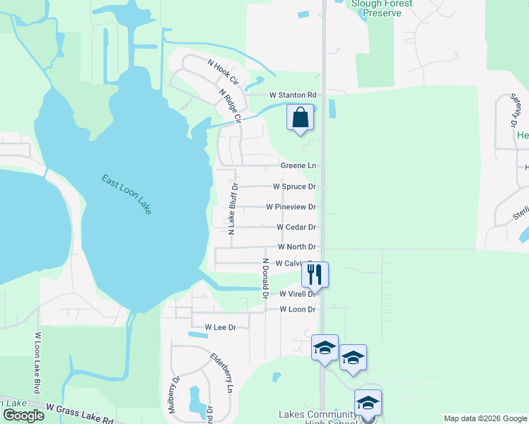 map of restaurants, bars, coffee shops, grocery stores, and more near 22206 West Cedar Drive in Antioch