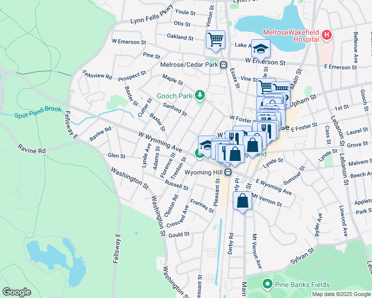 map of restaurants, bars, coffee shops, grocery stores, and more near 116 West Wyoming Avenue in Melrose