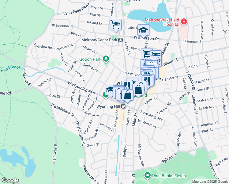 map of restaurants, bars, coffee shops, grocery stores, and more near 13 Hurd Street in Melrose