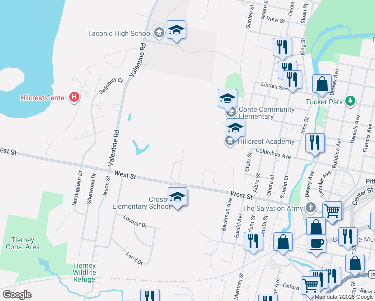map of restaurants, bars, coffee shops, grocery stores, and more near 534 West Street in Pittsfield