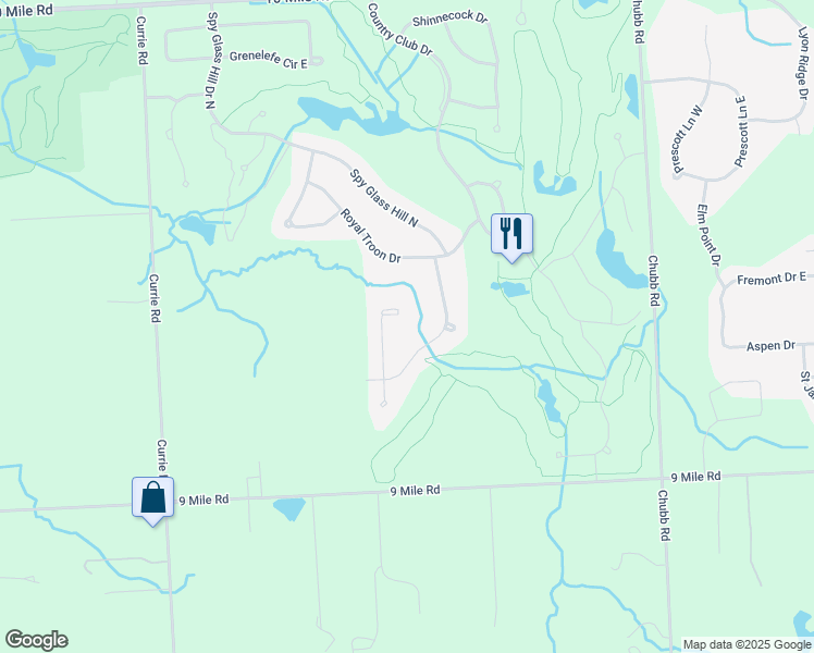 map of restaurants, bars, coffee shops, grocery stores, and more near 22670 Indianwood Drive in South Lyon