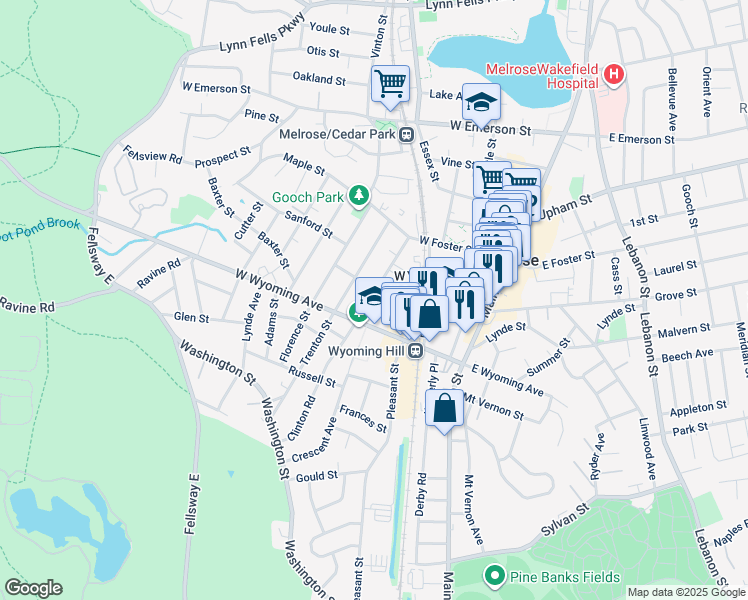 map of restaurants, bars, coffee shops, grocery stores, and more near 87 West Wyoming Avenue in Melrose