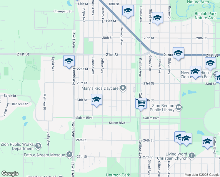 map of restaurants, bars, coffee shops, grocery stores, and more near 2306 Horeb Avenue in Zion