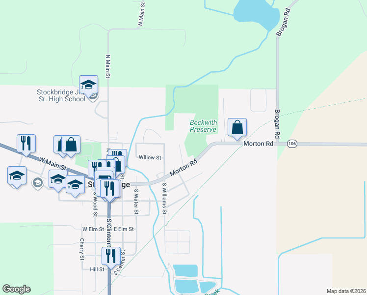 map of restaurants, bars, coffee shops, grocery stores, and more near 112 Maple Avenue in Stockbridge