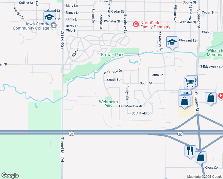 map of restaurants, bars, coffee shops, grocery stores, and more near 2200-2298 North Terrace Drive in Webster City