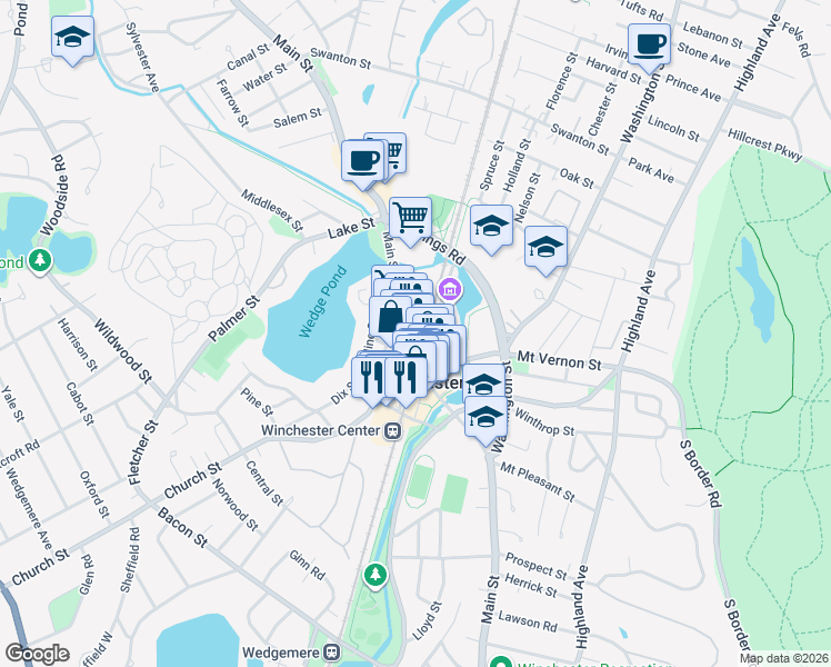 map of restaurants, bars, coffee shops, grocery stores, and more near in Winchester