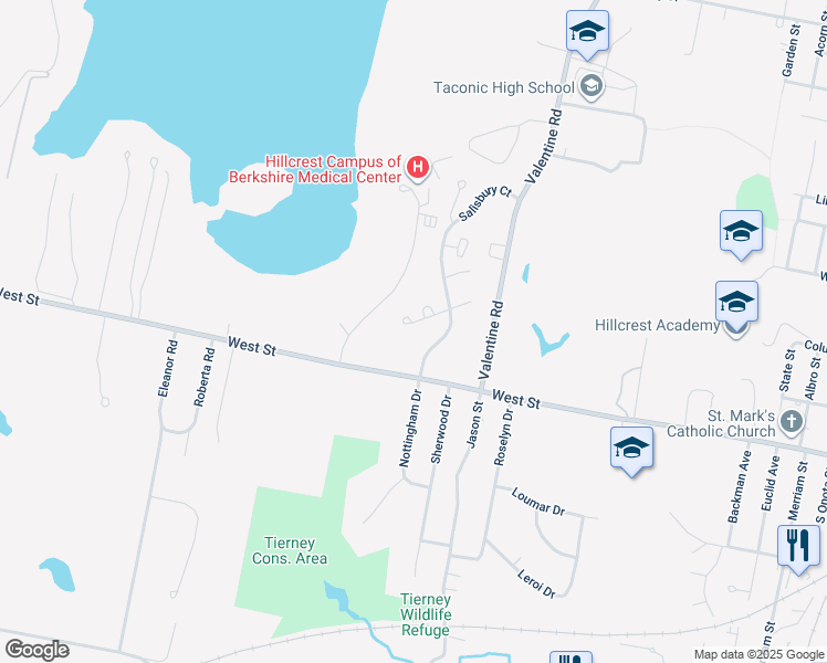 map of restaurants, bars, coffee shops, grocery stores, and more near 16 Baver Drive in Pittsfield