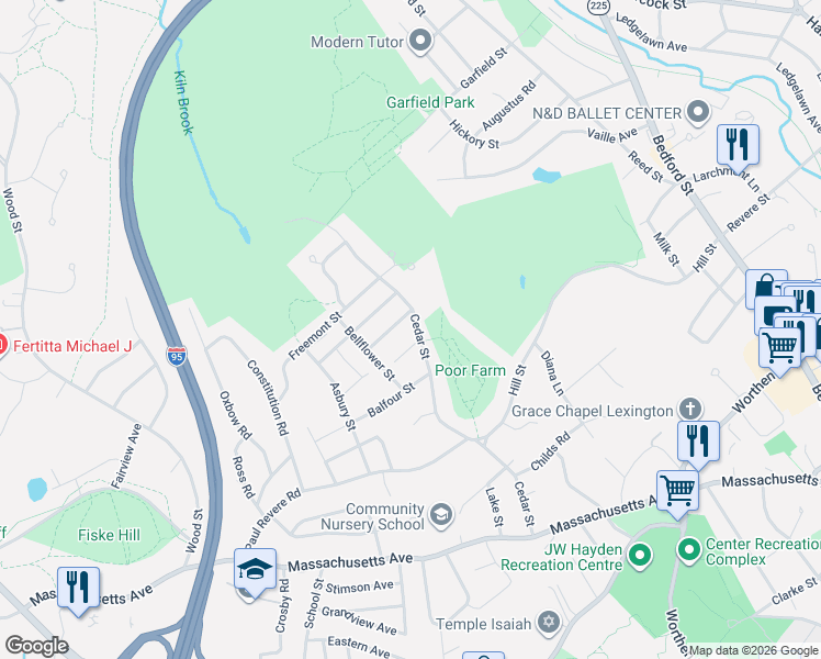 map of restaurants, bars, coffee shops, grocery stores, and more near 4 Homestead Street in Lexington