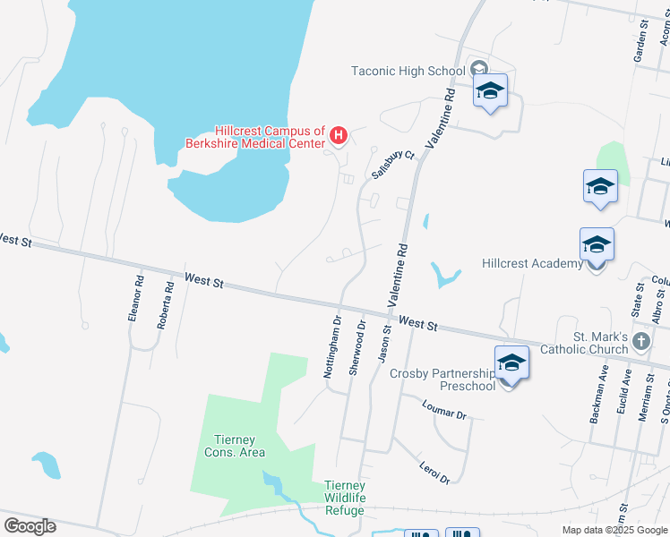 map of restaurants, bars, coffee shops, grocery stores, and more near 16 Baver Drive in Pittsfield