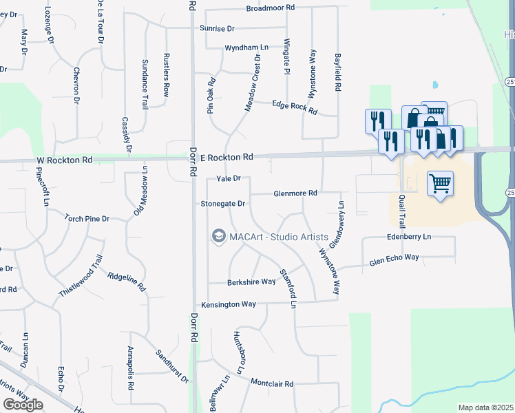 map of restaurants, bars, coffee shops, grocery stores, and more near 4195 Glenmore Road in Rockton