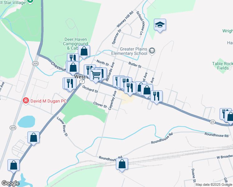 map of restaurants, bars, coffee shops, grocery stores, and more near 3 Ceperley Avenue in Oneonta